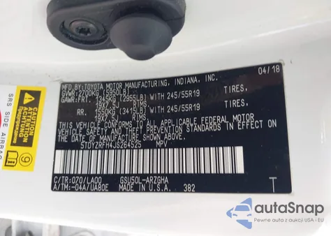 2018 Toyota Highlander Limited z USA, uszkodzony, nr VIN 5TDYZRFH4JS264525